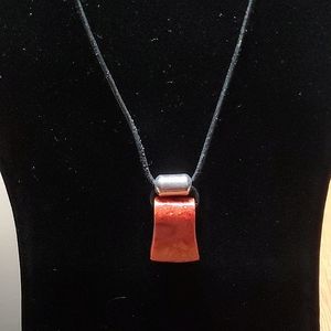 Silpada black leather necklace with coral pendant